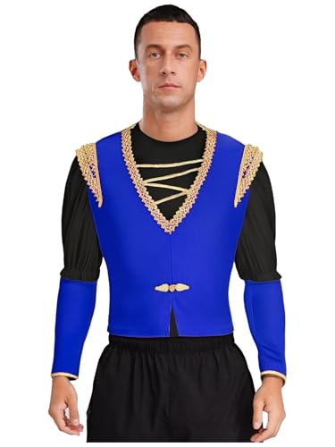 JEATHA Männer Ballett Prinz Tanzkostüm Velvet Unterhemd mit Goldbesatz Weste Mittelalter Tanzauftritt Cosplay Halloween Verkleidung Schwarz Königsblau 3XL von JEATHA