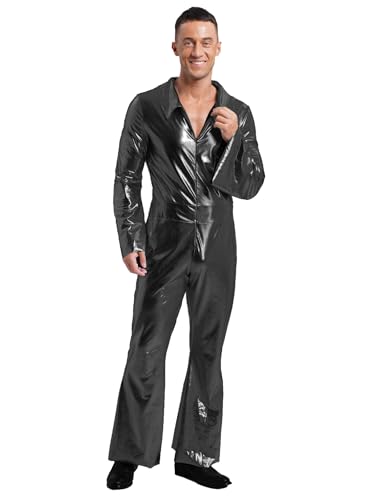 JEATHA Metallic Herren Disco Glänzende Jumpsuit 70er 80er Disco Overall Ganzanzug Festival Bodysuit Performance Fasching Mottoparty Outfit Schwarz L JEATHA Metallic Herren Disco Glänzende Jumpsuit 70er 80er Disco Overall Ganzanzug Festival Bodysuit Performance Fasching Mottoparty Outfit Schwarz L von JEATHA