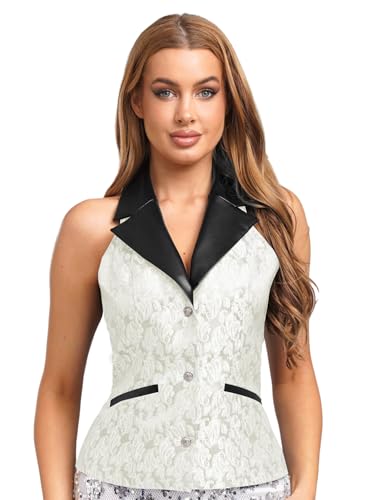 JEATHA Renaissance Weste Damen Retro Jacquard Anzugweste Button-down Mittelalterlich Kleidung Gothic Steampunk Slim-fit Anzugweste Elfenbein M JEATHA Renaissance Weste Damen Retro Jacquard Anzugweste Button-down Mittelalterlich Kleidung Gothic Steampunk Slim-fit Anzugweste Elfenbein M von JEATHA