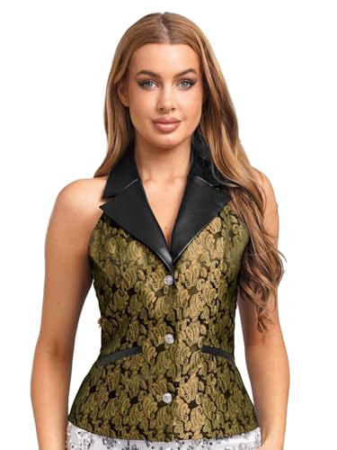 JEATHA Renaissance Weste Damen Retro Jacquard Anzugweste Button-down Mittelalterlich Kleidung Gothic Steampunk Slim-fit Anzugweste Gold L JEATHA Renaissance Weste Damen Retro Jacquard Anzugweste Button-down Mittelalterlich Kleidung Gothic Steampunk Slim-fit Anzugweste Gold L von JEATHA