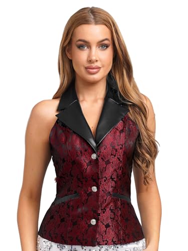 JEATHA Renaissance Weste Damen Retro Jacquard Anzugweste Button-down Mittelalterlich Kleidung Gothic Steampunk Slim-fit Anzugweste Rot XXL JEATHA Renaissance Weste Damen Retro Jacquard Anzugweste Button-down Mittelalterlich Kleidung Gothic Steampunk Slim-fit Anzugweste Rot XXL von JEATHA