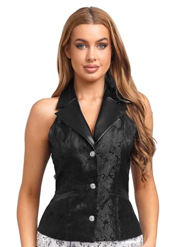 JEATHA Renaissance Weste Damen Retro Jacquard Anzugweste Button-down Mittelalterlich Kleidung Gothic Steampunk Slim-fit Anzugweste Schwarz M JEATHA Renaissance Weste Damen Retro Jacquard Anzugweste Button-down Mittelalterlich Kleidung Gothic Steampunk Slim-fit Anzugweste Schwarz M von JEATHA
