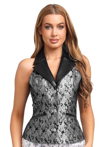 JEATHA Renaissance Weste Damen Retro Jacquard Anzugweste Button-down Mittelalterlich Kleidung Gothic Steampunk Slim-fit Anzugweste Silber XXL JEATHA Renaissance Weste Damen Retro Jacquard Anzugweste Button-down Mittelalterlich Kleidung Gothic Steampunk Slim-fit Anzugweste Silber XXL von JEATHA