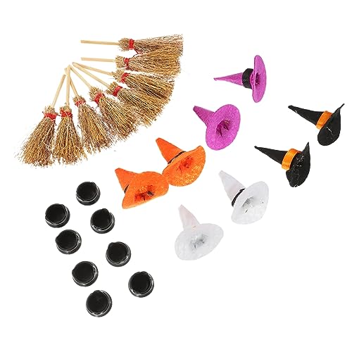 JECOMPRIS 1 Satz Miniatur Hexenhüte Set Kleine Halloween Deko für Puppenhäuser Mit Besen und Zaubertrank für Bastelprojekte und Kreative Dekorationen JECOMPRIS 1 Satz Miniatur Hexenhüte Set Kleine Halloween Deko für Puppenhäuser Mit Besen und Zaubertrank für Bastelprojekte und Kreative Dekorationen von JECOMPRIS