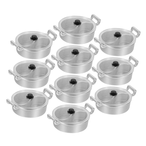 JECOMPRIS 10 Stück Mini -Simulation Hotpot Mini-Kochen Mini-Kocher Küchensimulationstöpfe Miniatur -Küchenzubehör Ausbildung Mini Cookwares Küche Miniherde Mini-Topf Plastik Silber von JECOMPRIS