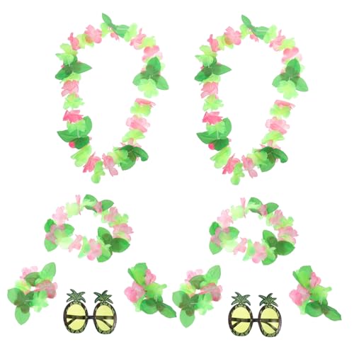 JECOMPRIS 10 Stück Teiliges Hawaii Kostüm Set mit Grüner Blütenkrone und Ananas Sonnenbrille Leichtes Strand deko Zubehör für Frauen für Luau Partys und Beach Urlaub von JECOMPRIS