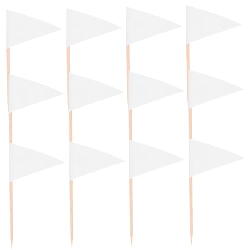 JECOMPRIS 100 Stück Dreieckige Zahnstocher Flaggen Weiße Mini Fahnen Stabile Food Marker für Vorspeisen Käse Obst Cupcakes Party Dekoration Fahne Stab von JECOMPRIS