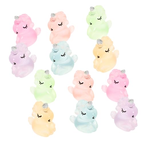 JECOMPRIS 12 Stück Teiliges Glow in The Dark Einhorn Niedliche Einhorn Figur für Auto Zuhause DIY Zubehör für Kreative Gestaltung Leuchtendes Design für Kinderzimmer und Feengärten von JECOMPRIS