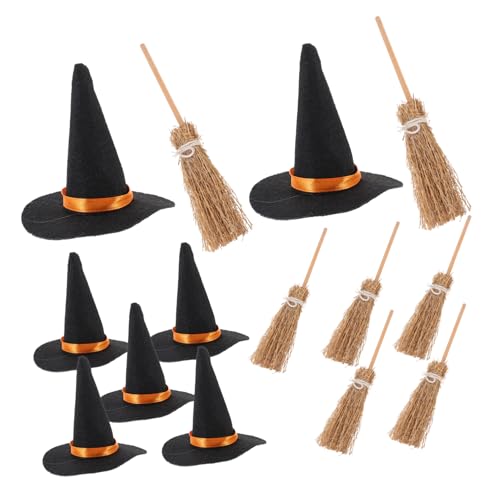 JECOMPRIS 7Satz Mini Hexenhüte Set Mit Mini Hexenbesen Teiliges DIY Dekorationsset Für Halloween Weiche Und Langlebige Materialien Für Familienaktivitäten Und Bastelprojekte Perfekter von JECOMPRIS