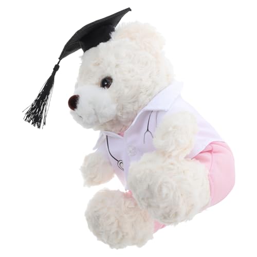 JECOMPRIS Doktorbär Ausgestopftes Tier Abschluss Bär Plüsch Spielzeug Weichbär Puppe Für Die Abschlusssaison 2025 Abschlussfeier Und Foto -requisiten Weiß Pink von JECOMPRIS