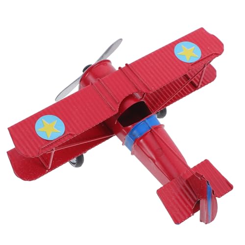 JECOMPRIS Eisenkämpfermodell Doppeldeckerfigur aus Metall Vintage-Flugzeug- Spielzeugflugzeug Flugzeug-Andenken Vintage-Flugzeugmodell aus Eisen Flugzeugmodell aus Metall rot von JECOMPRIS