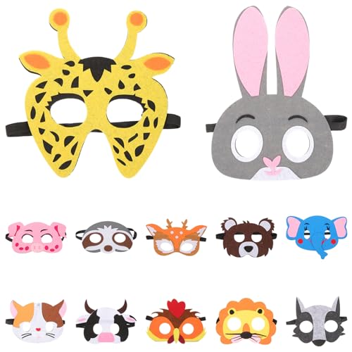 JECOMPRIS Filz-Tiermasken In Großen Mengen: 12 Verschiedene Cartoon-Halloween-Tiermasken Für Die Dekoration Von Dschungel-Geburtstagspartys von JECOMPRIS