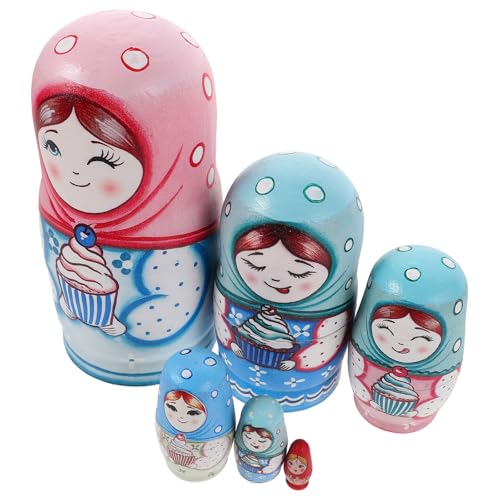 JECOMPRIS Russische Nesting Dolls: Holz-Matroschka-Stapelset mit 6 Lagen Spielzeug - Handbemaltes Matroschka-Set, traditionelles Russisches von JECOMPRIS