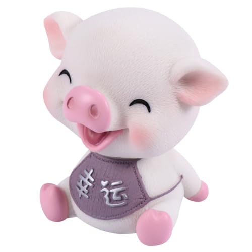 JECOMPRIS Wackelkopf Schweinchen Auto Innenraum Dekor Resin Figur Glücksbringer Mini Armaturenbrett Ornament Schüttelnder Kopf für Fahrzeug Schreibtisch Rosa von JECOMPRIS