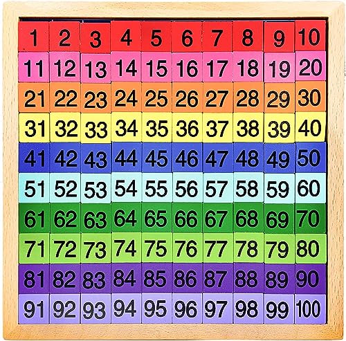 JEFFOUOO Montessori Mathematik Puzzle Holz Digital Board,1-100 Fortlaufende Zahlen Holz Lernspiel,Mathe Puzzle Hundertertafel für Kinder für die frühe Motorik Entwicklung & Ausbildung ihres Kindes von JEFFOUOO