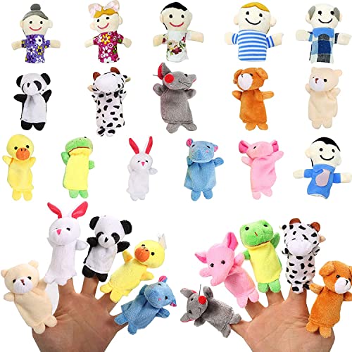 16 Stück Fingerpuppen,Finger Plüschtier Set,10 Klein Tier Fingerpuppe 6 Familie Menschen Familienmitglieder Finger Puppet Set,Plüsch Tier Handpuppen Set für Kinder Geburtstag Party Mitgebsel von JEFHOMKIT