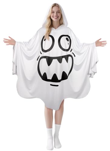 JEGERMIG Halloween White Ghost Poncho mit Kapuze Lustiges Kostüm für Erwachsene JEGERMIG Halloween White Ghost Poncho mit Kapuze Lustiges Kostüm für Erwachsene von JEGERMIG