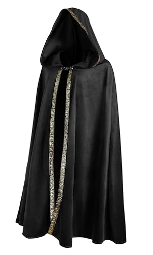 JEGERMIG Renaissance Kapuzenumhang Feenkostüm Mittelalter Cosplay Zauberer Hexenumhang, Schwarz, one-size von JEGERMIG