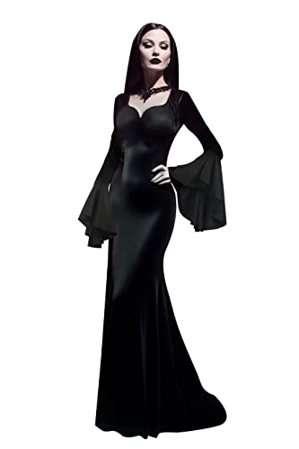 JEGERMIG Schwarzes Kleid, bodenlang, eng anliegend, Halloween, Gothic, Rollenspiel-Kostüm, Schwarz, S JEGERMIG Schwarzes Kleid, bodenlang, eng anliegend, Halloween, Gothic, Rollenspiel-Kostüm, Schwarz, S von JEGERMIG