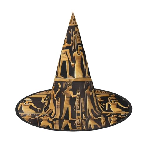 JEJEA Ägypten Hieroglyphen Druck Damen Großer Hexenhut Hexenhut Hexenhut Hexenhüte Halloween Cosplay Party Zubehör von JEJEA