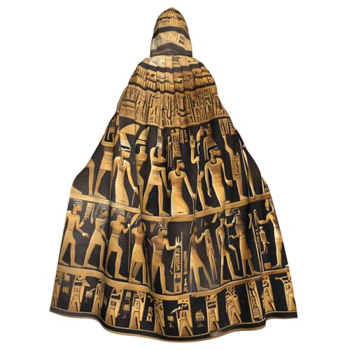 JEJEA Ägypten Hieroglyphen Druck Hexe Zauberer Kapuzenumhang Erwachsene Halloween Party Umhang für Hexe Vampir Cosplay Kostüm von JEJEA