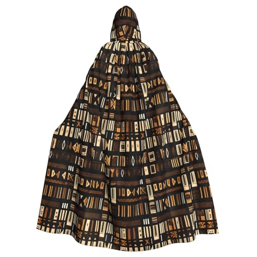 JEJEA Afrikanischer Schlammtuch, Tribal-Druck, Hexen-Zauberer, Kapuzenumhang, Erwachsenen-Halloween-Partyumhang, für Hexe, Vampir, Cosplay-Kostüm von JEJEA