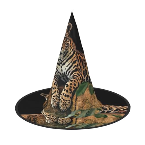 JEJEA Afrikanischer Wildtier-Leopard auf Felsdruck, großer Hexenhut, Hexenhut, Hexenhut, Halloween, Cosplay, Party-Zubehör von JEJEA