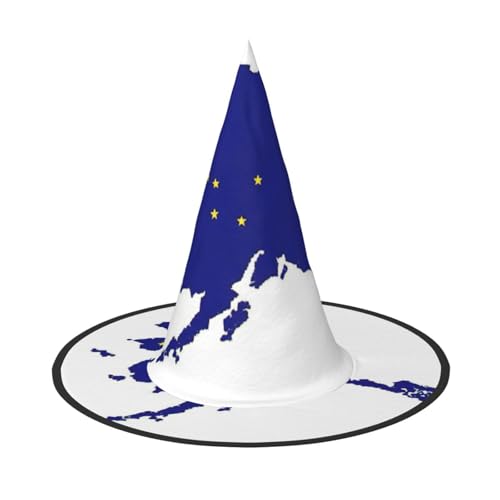 JEJEA Alaska Staatsflagge, Kartendruck, großer Hexenhut, Hexenhut, Hexenhut, Halloween, Cosplay, Party-Zubehör von JEJEA
