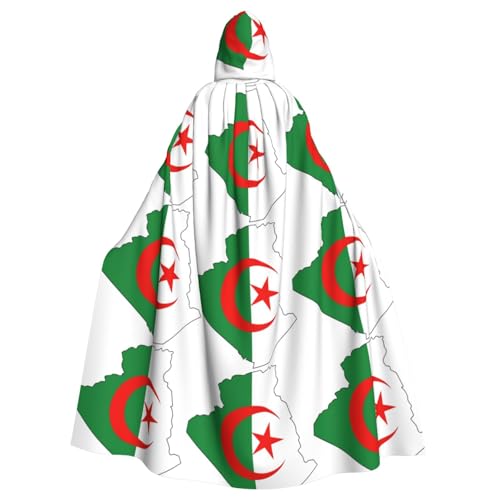 JEJEA Algerien-Flagge, Kartendruck, Hexen-Zauberer, Kapuzenumhang, Erwachsenen-Halloween-Partyumhang, für Hexe, Vampir, Cosplay-Kostüm von JEJEA