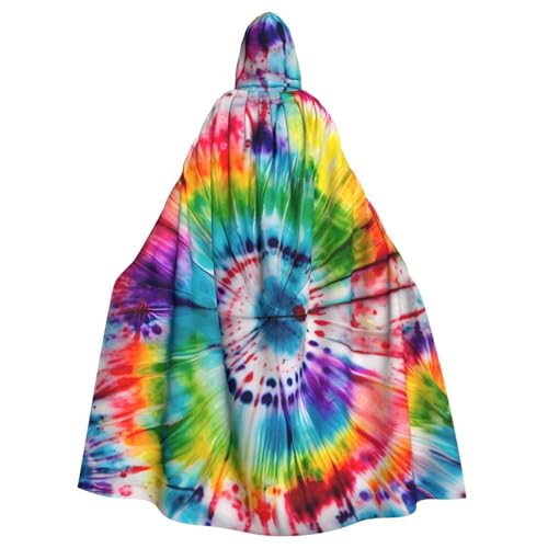 JEJEA Batik-Hexen-Zauberer-Umhang mit Kapuze, Hippie-Druck, Erwachsenen-Halloween-Partyumhang, für Hexe, Vampir, Cosplay-Kostüm von JEJEA