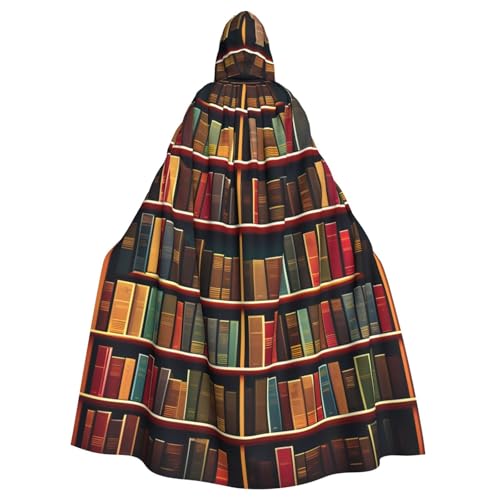 JEJEA Bibliothek Bücherregal Buchdruck Hexe Zauberer Kapuzenumhang Erwachsene Halloween Party Umhang für Hexe Vampir Cosplay Kostüm von JEJEA