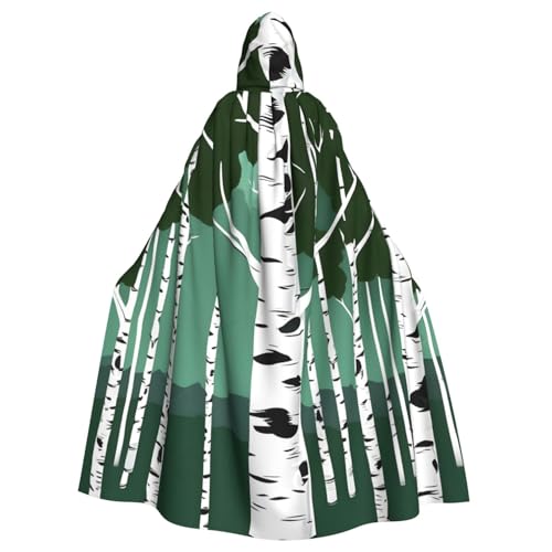 JEJEA Birkenbäume Druck Hexe Zauberer Kapuzenumhang Erwachsene Halloween Party Umhang für Hexe Vampir Cosplay Kostüm von JEJEA
