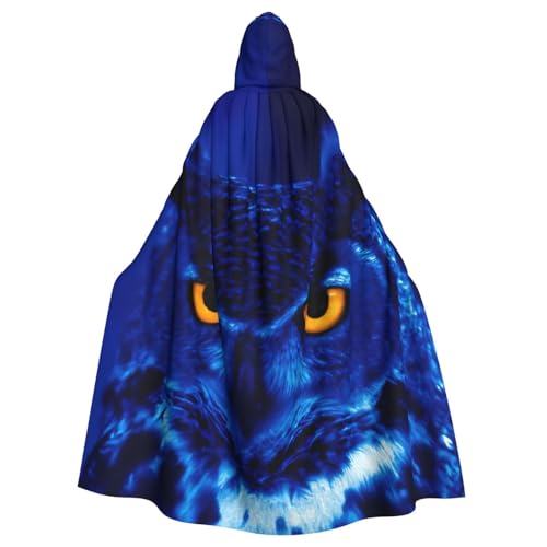 JEJEA Blauer Eulen-Druck Hexe Zauberer Kapuzenumhang Erwachsene Halloween Party Umhang für Hexe Vampir Cosplay Kostüm von JEJEA