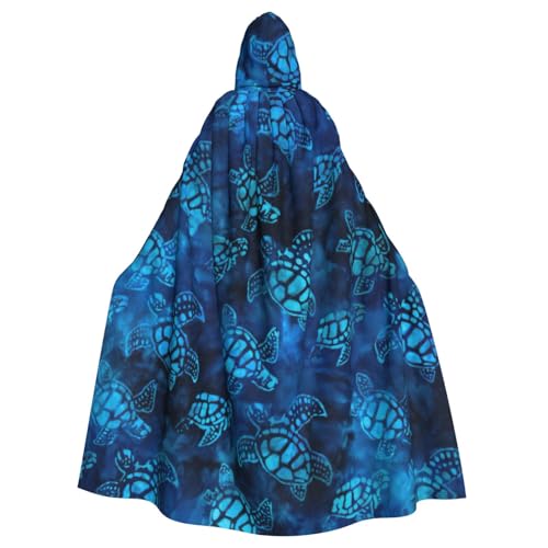JEJEA Blauer Hexen-Zauberer-Umhang mit Kapuze, Motiv: Meeresschildkröte, für Erwachsene, Halloween-Party, Umhang, für Hexe, Vampir, Cosplay-Kostüm von JEJEA