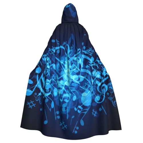 JEJEA Blauer Musiknoten-Druck, Hexen-Zauberer, Kapuzenumhang, Erwachsenen-Halloween-Partyumhang, für Hexe, Vampir, Cosplay-Kostüm von JEJEA