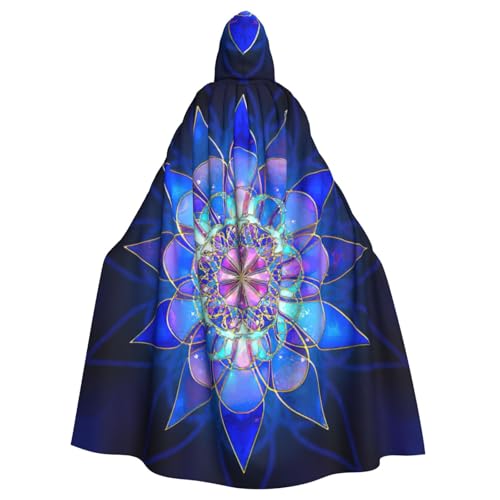 JEJEA Bohemian-Lotusblumen-Druck, Hexen-Zauberer-Kapuzenumhang, Erwachsenen-Halloween-Partyumhang, für Hexe, Vampir, Cosplay-Kostüm von JEJEA