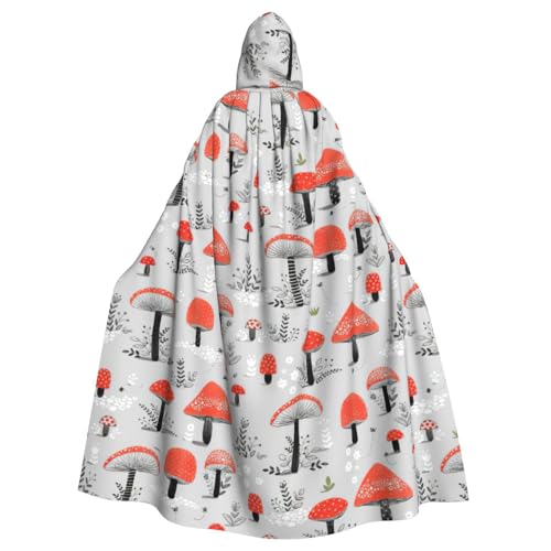 JEJEA Cartoon Pilze Druck Hexe Zauberer Kapuzenumhang Erwachsene Halloween Party Umhang für Hexe Vampir Cosplay Kostüm von JEJEA