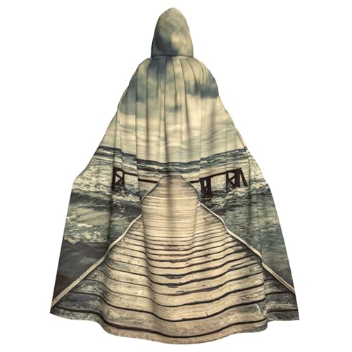 JEJEA Coastal Pier Print Hexe Zauberer Kapuzenumhang Erwachsene Halloween Party Umhang für Hexe Vampir Cosplay Kostüm von JEJEA