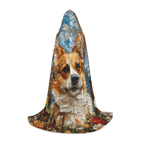 JEJEA Corgi Blumen-Frühlingsgarten-Druck, Halloween, Cosplay, Weihnachten, Party, Outfits, Zauberer-Robe, Halloween, Umhang, Mittelalter-Renaissance von JEJEA