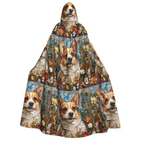 JEJEA Corgi Kapuzenumhang mit Blumenmuster, langer Umhang für Weihnachten, Halloween, Kostüme, Kapuzenumhang, Maskerade von JEJEA