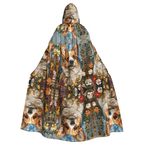 JEJEA Corgi Uni Kapuzenumhang mit Blumenmuster, Frühlingsgarten, Renaissance, langer Umhang für Halloween, Cosplay-Kostüme von JEJEA