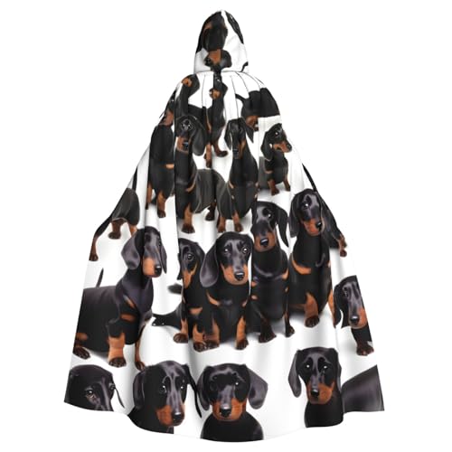JEJEA Dackel-Weiner Haustier-Hunde-Druck, Hexen-Zauberer, Kapuzenumhang, Erwachsenen-Halloween-Partyumhang, für Hexe, Vampir, Cosplay-Kostüm von JEJEA