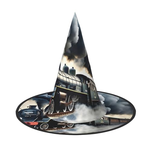 JEJEA Dampfzug Wolken Druck Frauen Großer Hexenhut Hexenhut Hexenhut Hexenhüte Halloween Cosplay Party Zubehör von JEJEA