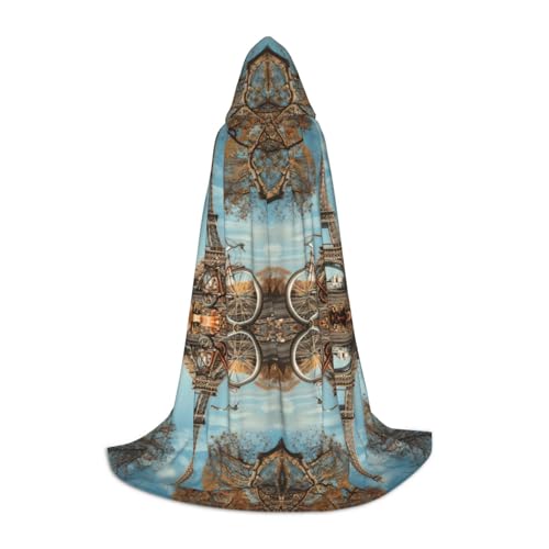 JEJEA Eiffelturm-Fahrradaufdruck, Halloween, Cosplay, Weihnachten, Party, Outfits, Zauberer-Robe, Halloween, Umhang, Mittelalter-Renaissance von JEJEA