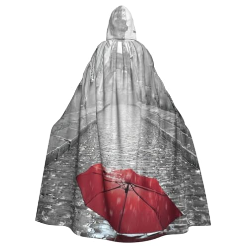 JEJEA Eiffelturm Paris Straße roter Regenschirm Druck Hexe Zauberer Kapuzenumhang Erwachsene Halloween Party Umhang für Hexe Vampir Cosplay Kostüm von JEJEA