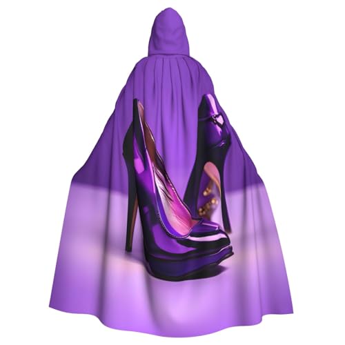 JEJEA Eleganter lila High Heels mit Lippenstift-Druck, Hexen-Zauberer-Kapuzenumhang, Erwachsenen-Halloween-Partyumhang, für Hexe, Vampir, Cosplay-Kostüm von JEJEA