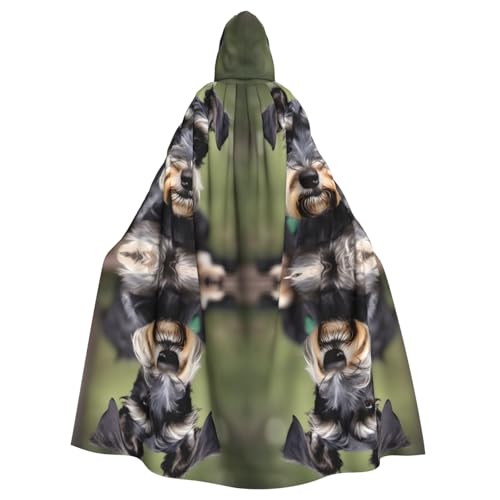 JEJEA Entzückender Schnauzer-Druck, Hexen-Zauberer, Kapuzenumhang, Erwachsenen-Halloween-Partyumhang, für Hexe, Vampir, Cosplay-Kostüm von JEJEA