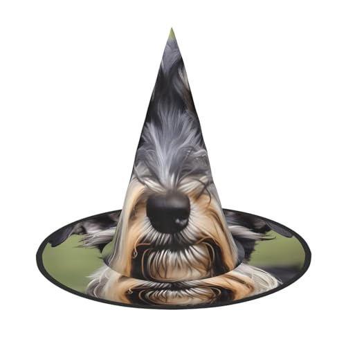 JEJEA Entzückender Schnauzer-Druck, großer Hexenhut, Hexenhut, Hexenhut, Halloween, Cosplay, Party-Zubehör von JEJEA