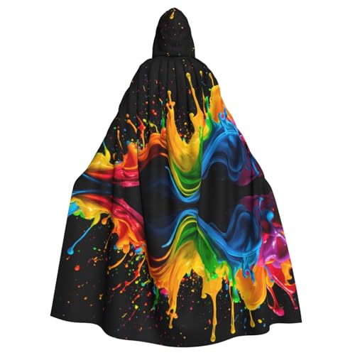 JEJEA Farbspritzer Hintergrund Druck Hexe Zauberer Kapuzenumhang Erwachsene Halloween Party Umhang für Hexe Vampir Cosplay Kostüm von JEJEA