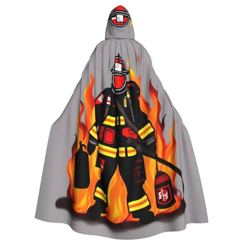 JEJEA Feuerwehrmann Feuerwehrmann Druck Hexe Zauberer Kapuzenumhang Erwachsene Halloween Party Umhang für Hexe Vampir Cosplay Kostüm von JEJEA